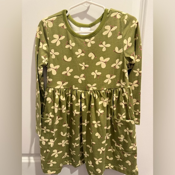 NWOT Hanna Andersson Long sleeve cotton green butterfly skater dress w pockets 4 - Picture 4 of 4